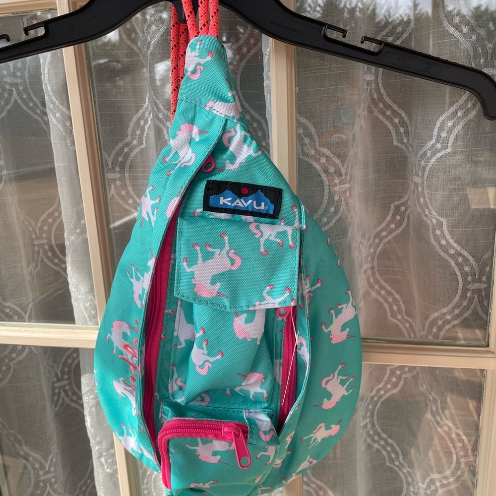 KAVU Kids Rope Bag - Aqua and Pink Unicorns